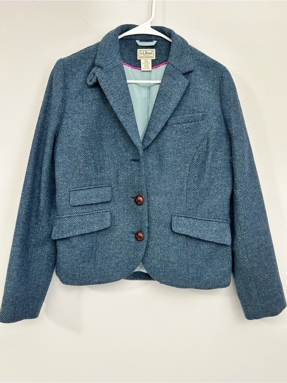 L.L. Bean Vintage Women's Blue Herringbone Wool Button Lined Blazer Size 10